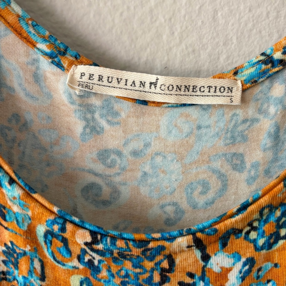 Peruvian Connection Amalfi Cotton Floral Maxi Dress Mandarin Orange Blue Small - Picture 9 of 13